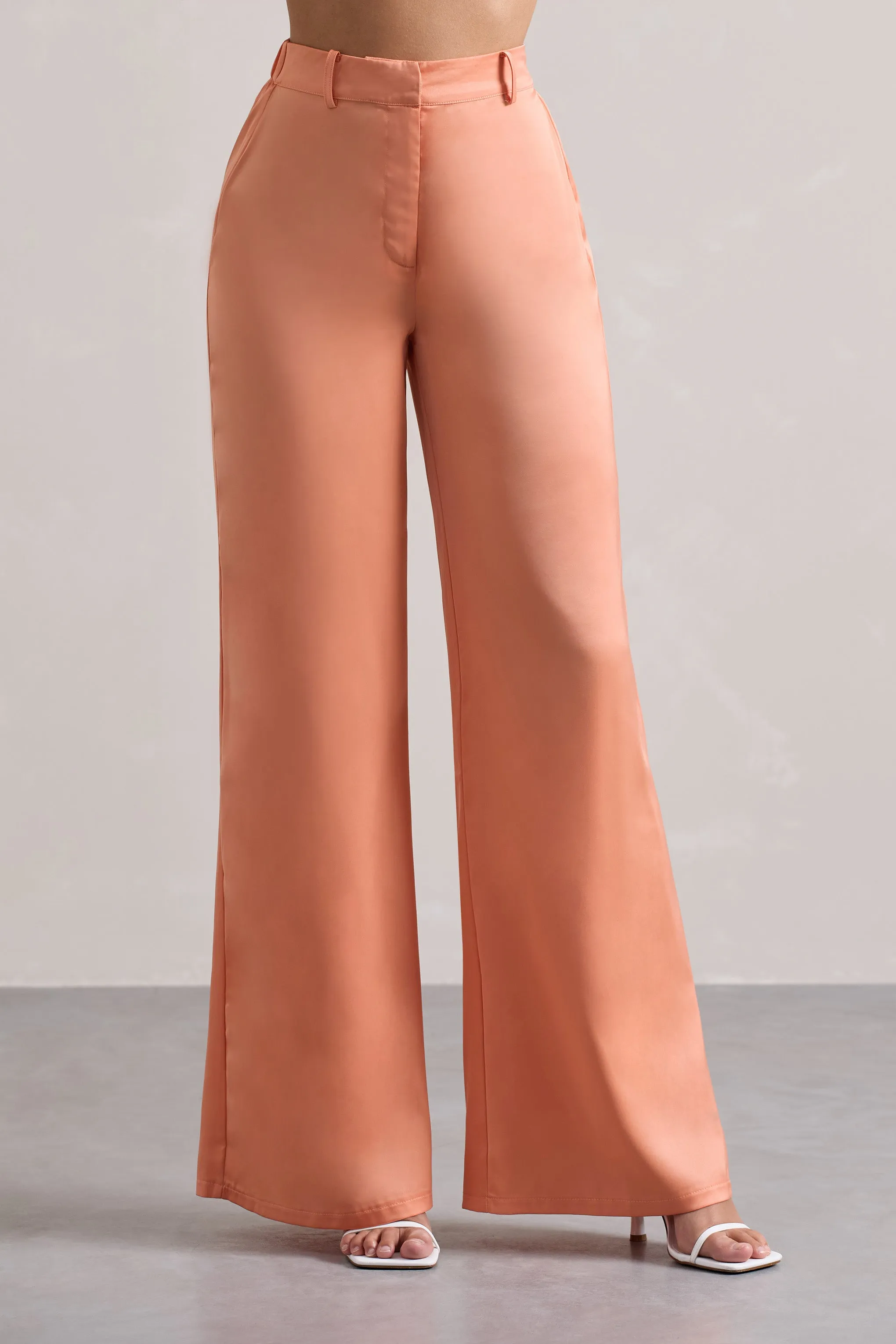 Your Way | Peach Satin Wide-Leg Trousers